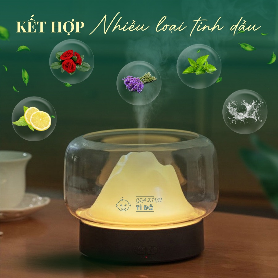 Máy xông tinh dầu, khuếch tán hương thơm Sử Dụng Công Nghệ Siêu Âm Có Phun Sương Tạo Ẩm Hình Núi Tuyểt Dung Tích 400ml