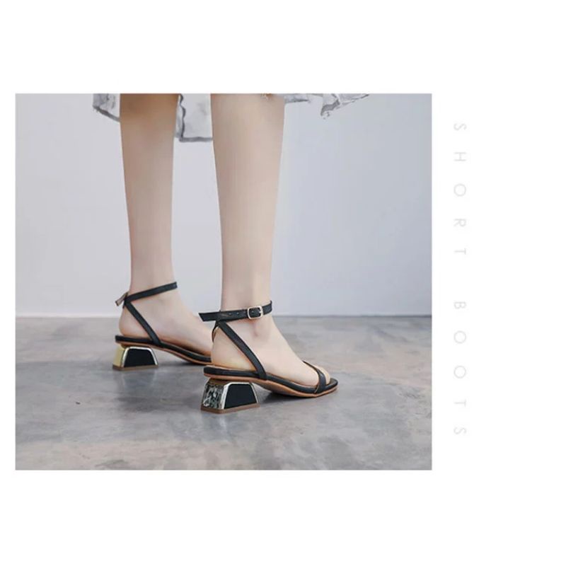 Giày Sandal Cao Gót Nữ Quai Mảnh 5P Đế Vuông chất da bóng cao cấp siêu đẹp- mã GBĐ