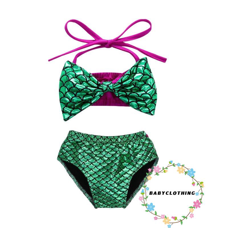 Bộ bikini 2 mảnh họa tiết nàng tiên cá cổ yếm xinh xắn dễ thương cho bé gái