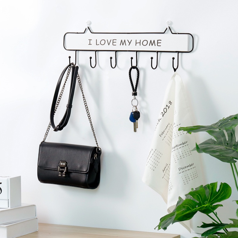 Móc treo đồ mắc áo I love my home Trang Trí Tường SG.DECOR treo chìa khóa mũ quần áo trang trí nhà cửa bảng sắt thân gỗ