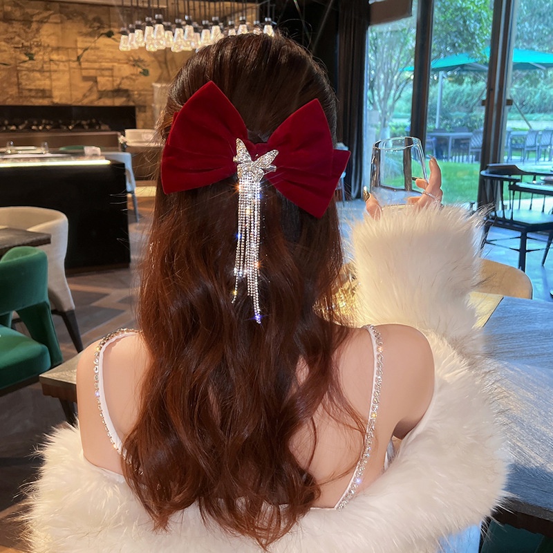 Kẹp Tóc Nơ Tua Rua Màu Trơn Cỡ Lớn Mẫu Mới Cho Nữ