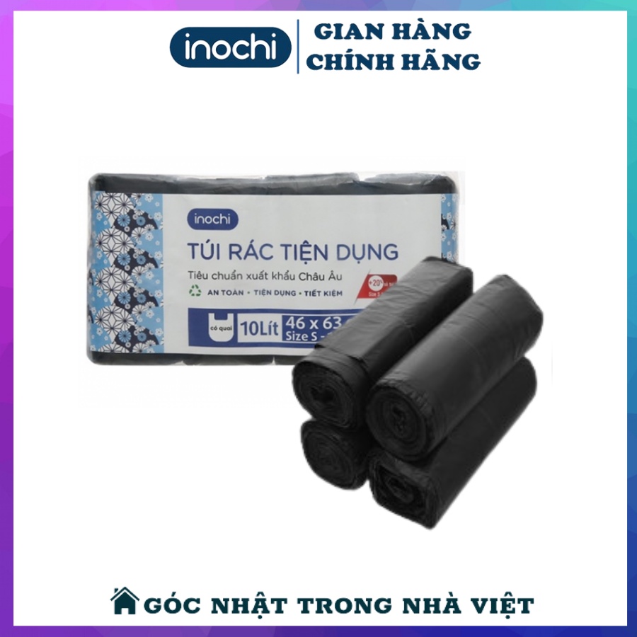 (Bộ 4) Túi Đựng Rác Tự Hủy Có Quai Màu Đen Tiện Dụng Sạch Sẽ An Toàn INOCHI