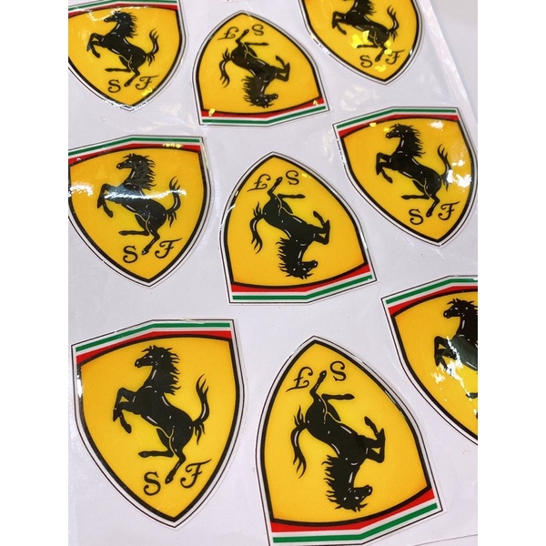 Decal tem dập nổi hình ngựa vàng Ferrari size lớn cao cấp dán xe máy, ô tô, mũ bảo hiểm chống thấm nước, chống bay màu