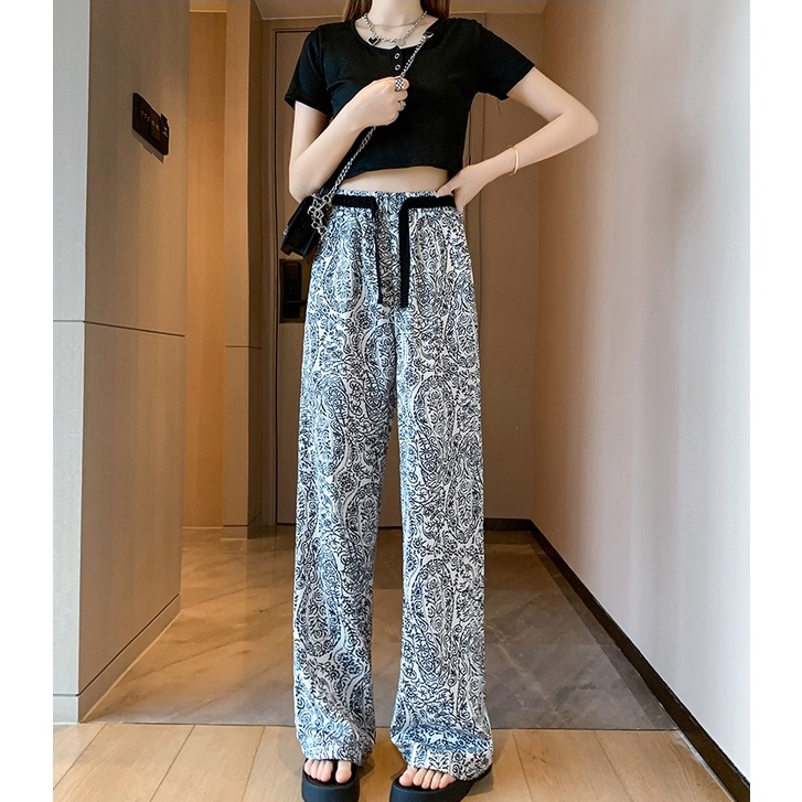 Quần chiffon Ống Rộng Lưng Cao Thời Trang Hàn Quốc Cho Nữ