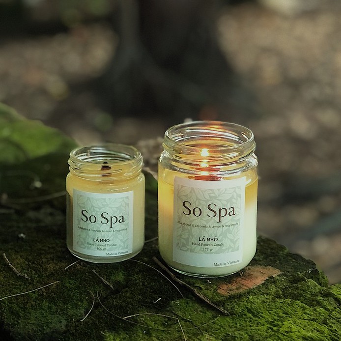 Nến thơm LÁ NHỎ - So Spa (Eucalyptus + Cintronella + Lemon + Peppermint) - Thư giãn - Tươi mới - Trong Lành.