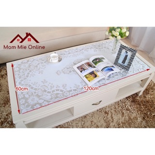 (60x120) khăn trải bàn nhựa hoa văn nhập nổi 3d, màu vàng nhủ và màu bạc