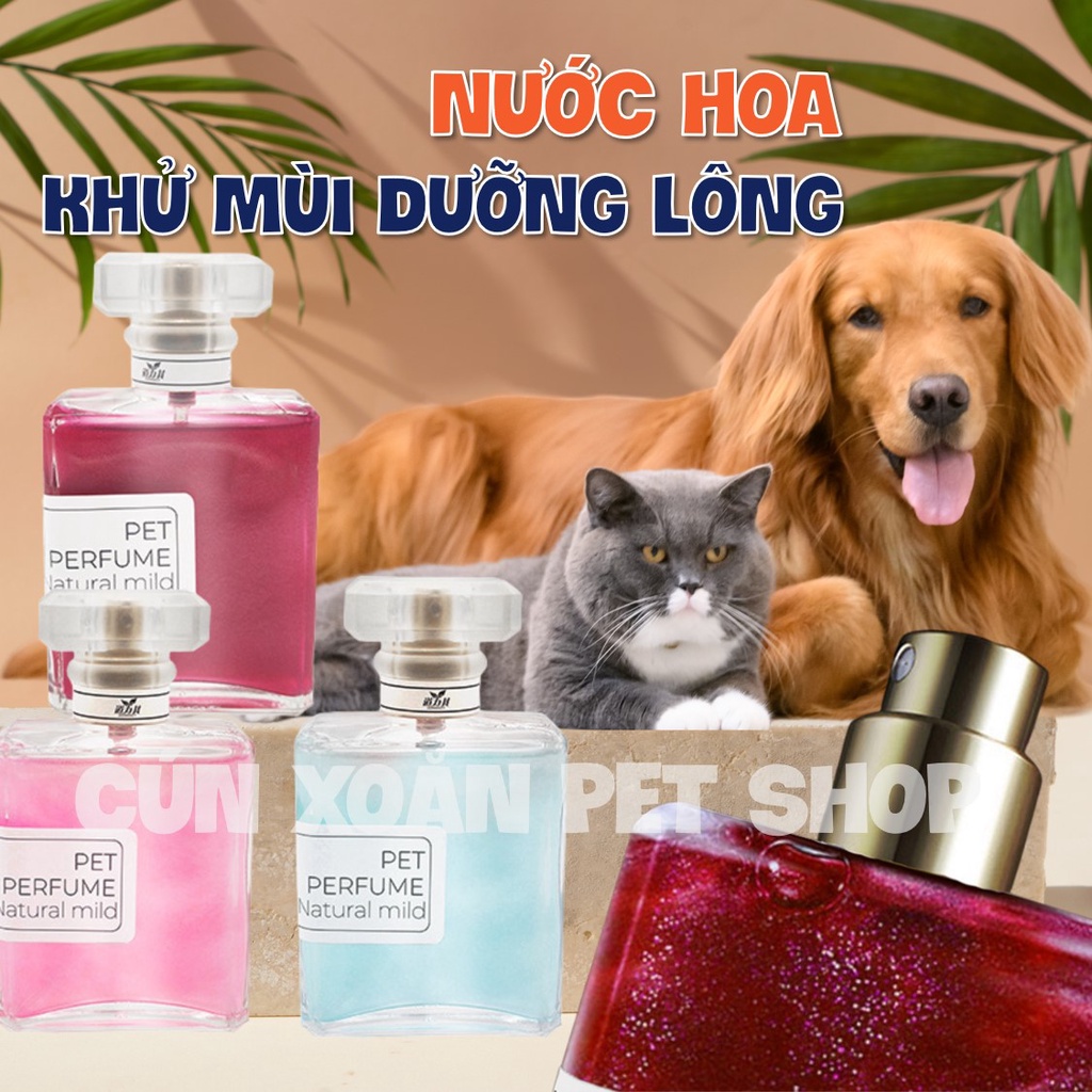 Nước hoa dưỡng lông khử mùi cho chó mèo Pet Perfume (có lá mạ vàng) (chai 50ml)