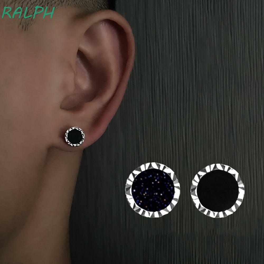 Khuyên tai hợp kim đính đá mã não đen phong cách Hàn Quốc thanh lịch cho nam