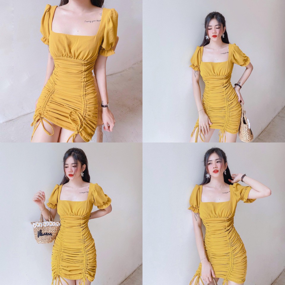 Đầm Trắng Arina Dress chất vải đũi - váy thiết kế rút dây búp tay phồng from chuẩn | BigBuy360 - bigbuy360.vn