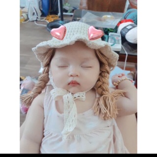 Mũ len bím tóc kèm thắt buộc cho Bé ( ảnh thật )