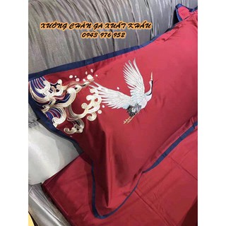 set chăn ga gối lụa ai cập hạc đỏ