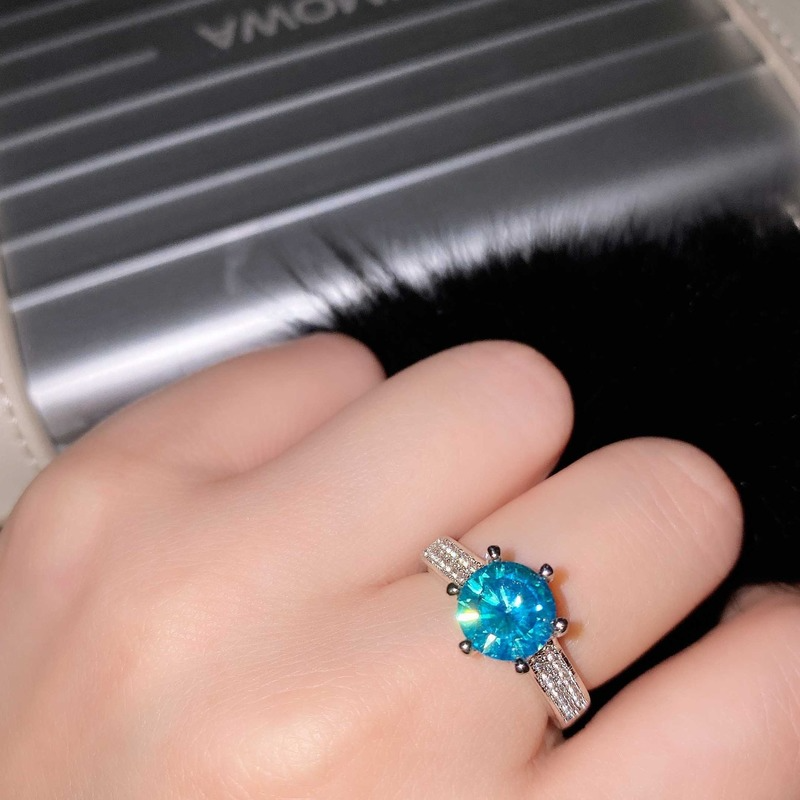 Nhẫn bạc S925 đính đá Moissanite nhân tạo thời trang quý phái