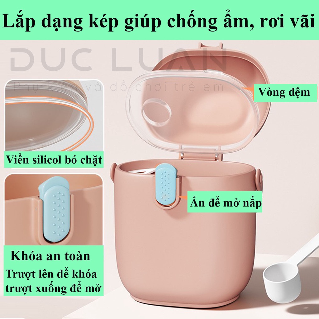 Hộp đựng sữa bột kèm thìa cho bé khi đi chơi, du lịch - Hộp đựng đồ ăn dặm - 450mm - chứa 255g sữa