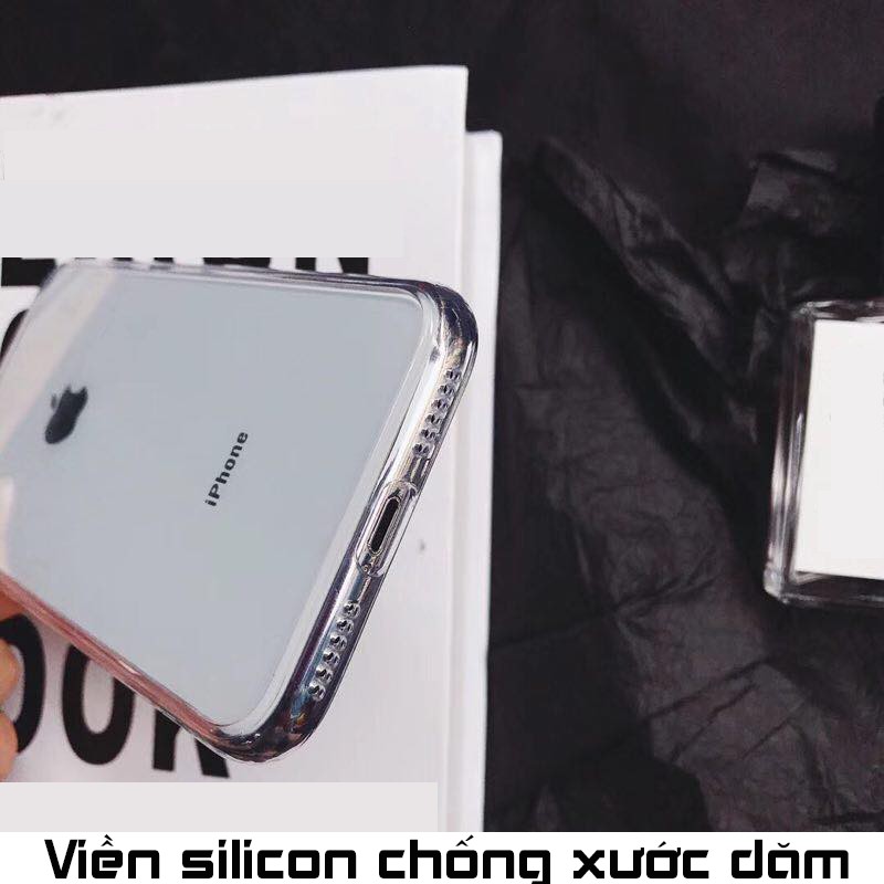 Ốp lưng kính cường lực, viền silicon chống va đập trong suốt