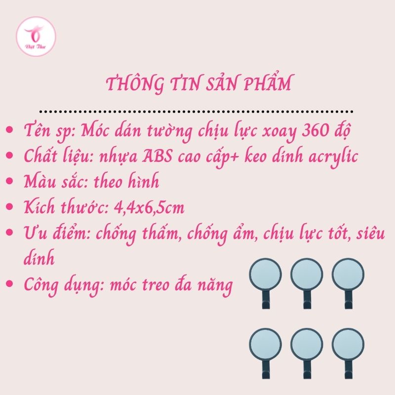 Móc dán tường chịu lực siêu dính xoay 360 độ treo đồ đa năng chống thấm nước Việt Thư