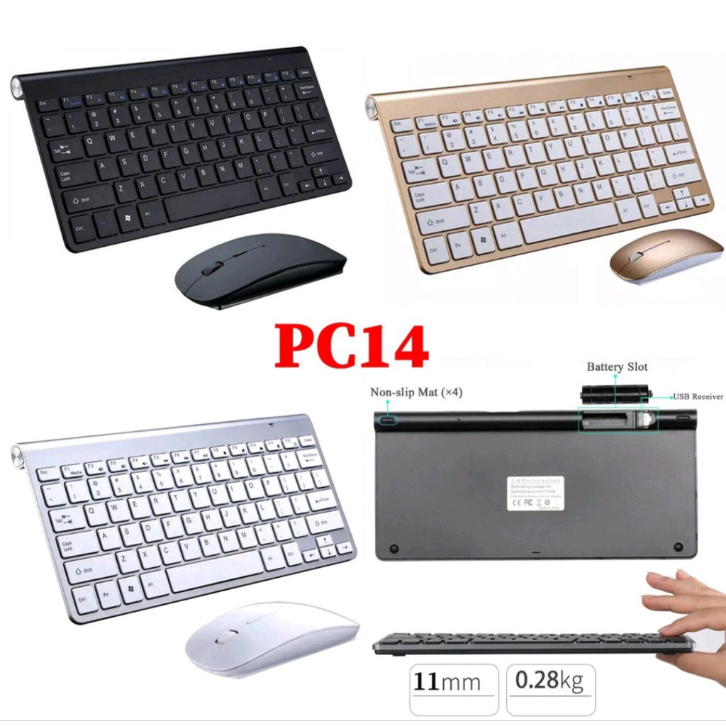 Bộ phím chuột không dây PC14 nhỏ gọn, thời trang