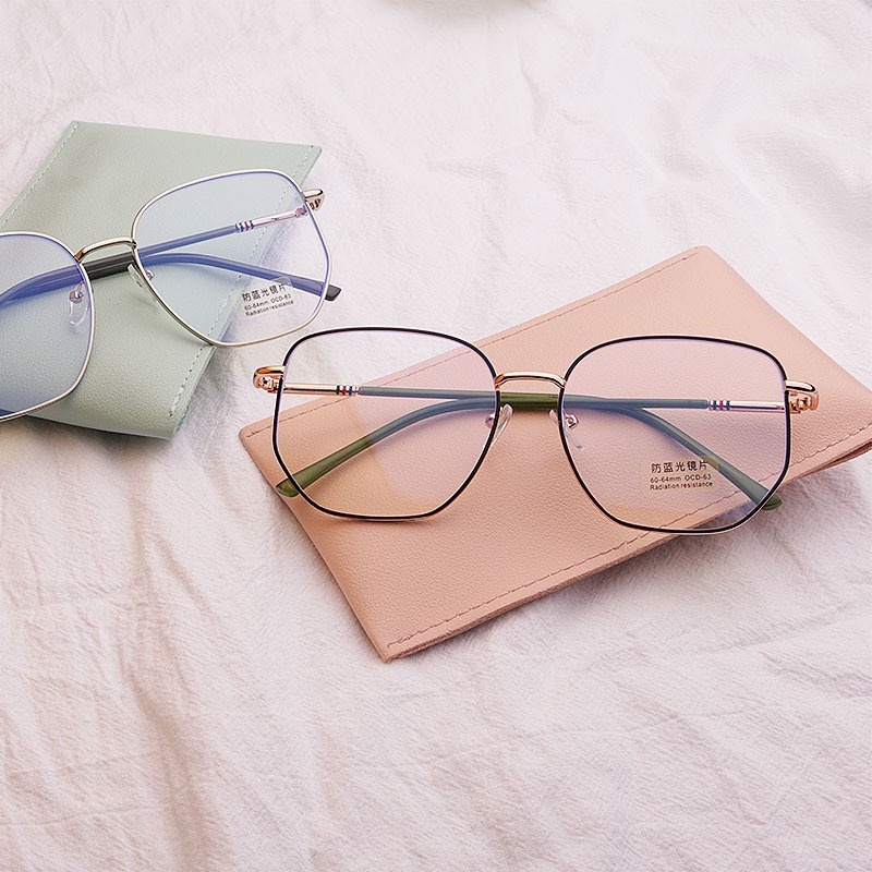 Mắt Kính Gọng Kim Loại Tròng Vuông Chống Ánh Sáng Xanh Thời Trang Hàn Quốc