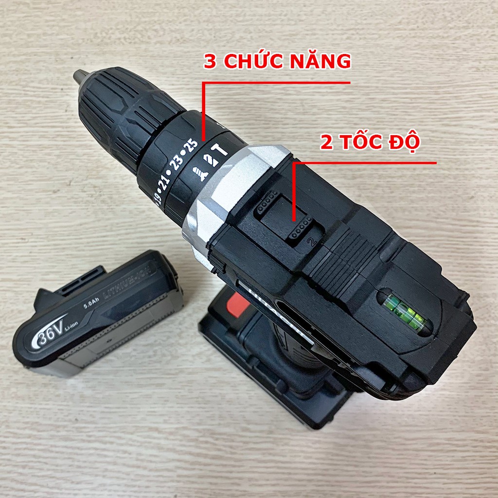 [Tặng bộ 25 mũi khoan] Máy Khoan Pin Hitachi 36v có búa kèm 2 pin chuẩn 5 cell - Máy bắn vít - Máy khoan tường