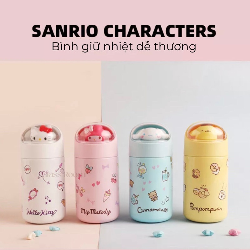 (Sẵn xanh dương, hồng, vàng) Bình giữ nhiệt nhân vật hoạt hình Sanrio 280 ml