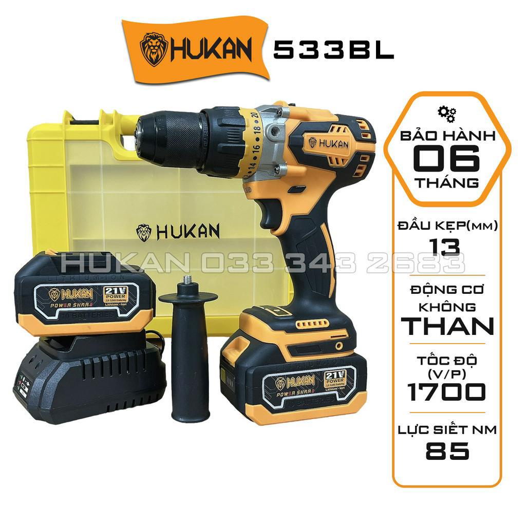 Máy khoan dùng pin HUKAN HK-533BL Không chổi than 3 chức năng 13 ly Siêu mạnh mẽ bền bỉ, Có tay cầm trợ lực
