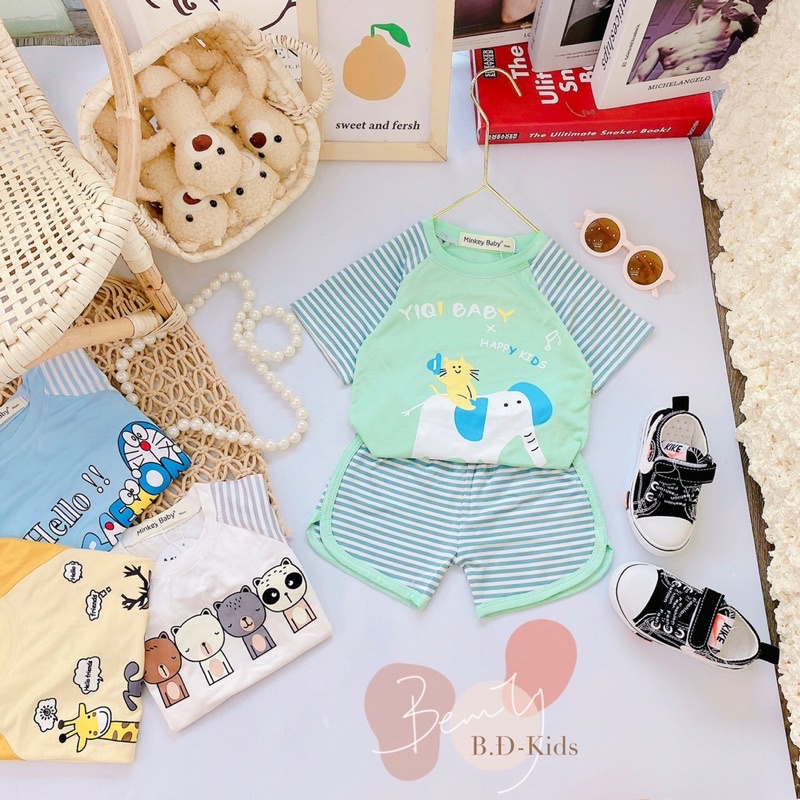 Bộ minky mom cộc kẻ sọc ❤️ free ship ❤️ set minky mom thun lạnh bé trai bé gái