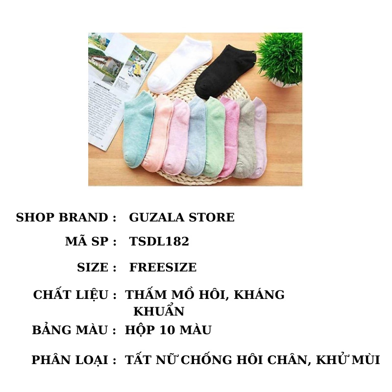 Hộp 10 Đôi Tất Nữ / Vớ Nữ Cổ Ngắn Màu Trơn Thoáng Khí Chống Hôi Chân Hàng Xuất Nhật KAFFDARE (Loại 1 ) _ TSDL182