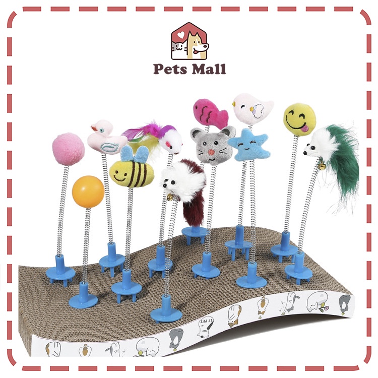 Đồ chơi cho mèo, chuột giả có lò xo dính sàn cho mèo tự chơi, đa dạng chủng loại
