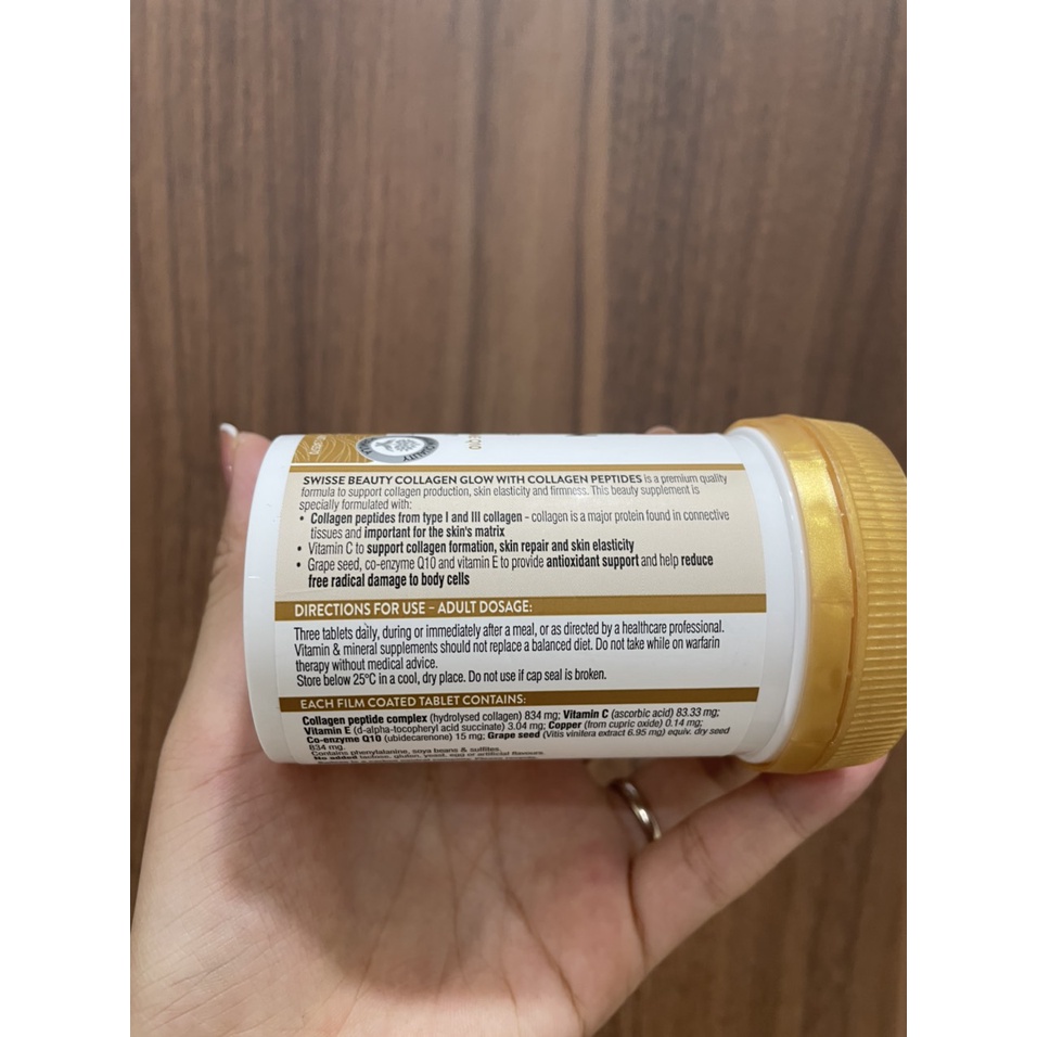 Collagen Glow Swisse Hỗ trợ làm đẹp da với vitamin C, vitamin E 60 viên MaCi