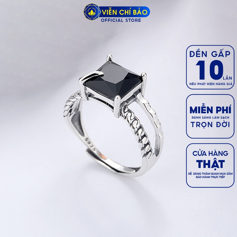 Nhẫn bạc nữ đá đen vuông chất liệu bạc Thái 925 thời trang phụ kiện trang sức nữ Viễn Chí Bảo N000012