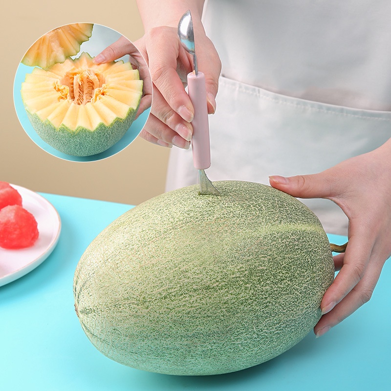 Thìa múc kem, tạo hình hoa quả 2 đầu thép không gỉ