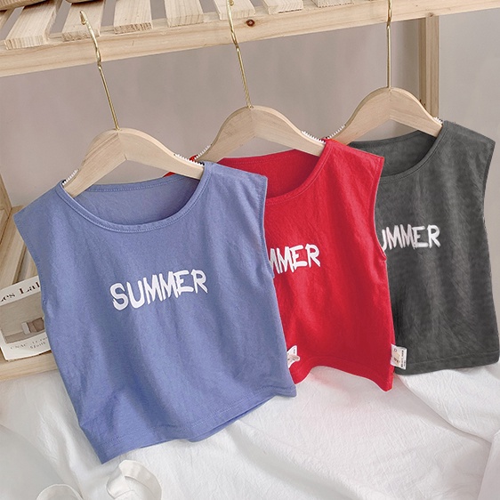 Áo thun bé trai sát nách cho bé1 2 3 4 5 6 7 tuổi cotton mềm mại co giãn thêu summer Quần áo trẻ em mùa hè AO22008