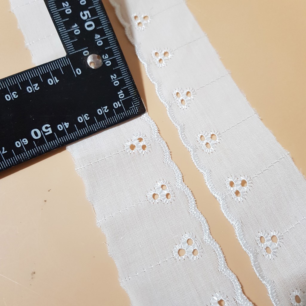 [Rộng 4.5cm] Cuộn dây ren viền dùng trang trí quần áo chất liệu vải thô boi trắng maihoafabric