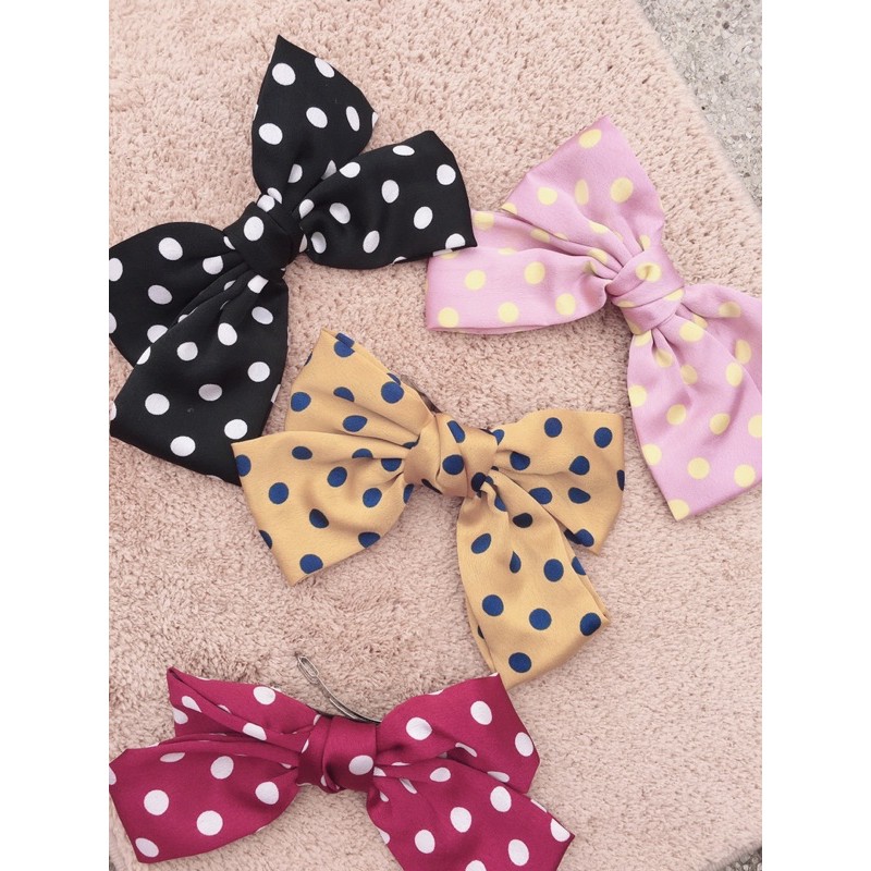 Kẹp tóc vải lụa nơ chấm bi cho nữ