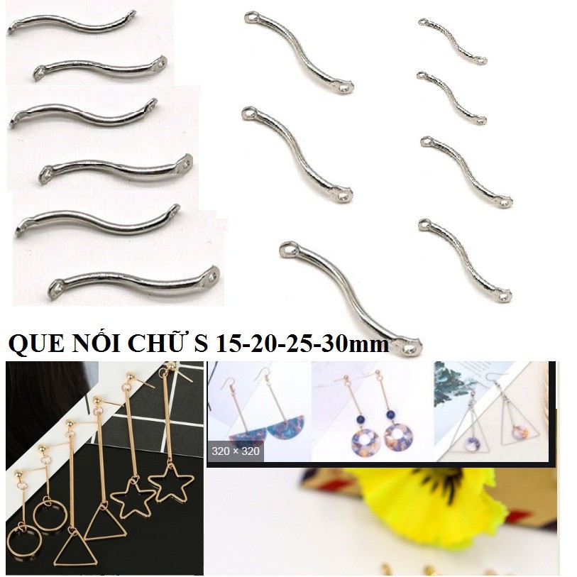 10 Que nối CONG chữ S làm hoa tai đủ size 15-30mm