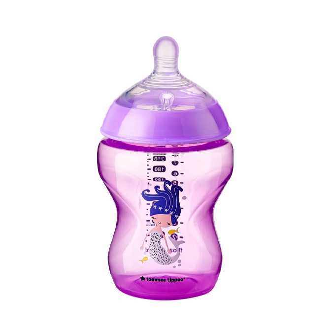 Bình sữa ty siêu mềm tự nhiên Tommee Tippee Closer to Nature 260ml, núm ty đi kèm 3-6 tháng – Tím
