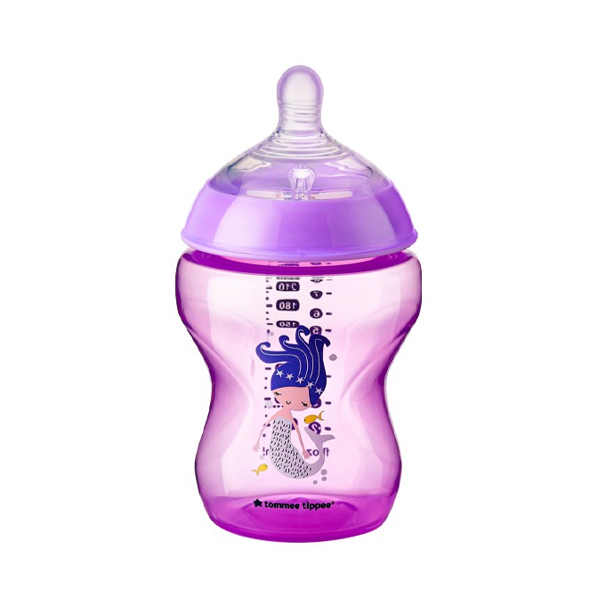 Bình Sữa Ty Siêu Mềm Tự Nhiên Tommee Tippee Closer To Nature 260ml, Núm Ty Của Bình 3-6 Tháng – Tím