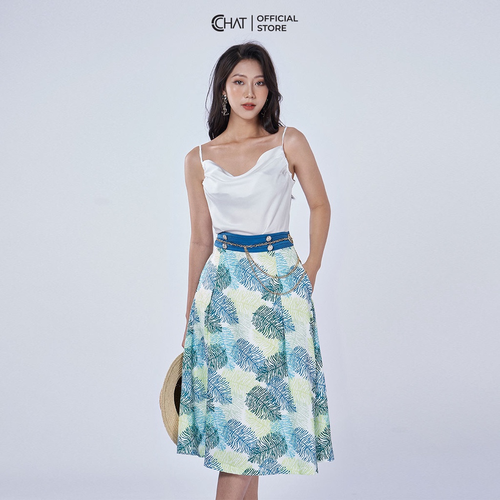 Chân Váy 𝐂𝐂𝐇𝐀𝐓 Họa Tiết Cạp Xếp Ly Cúc Trang Trí Phong Cách Trẻ Trung Thanh Lịch 12CDL8001XT