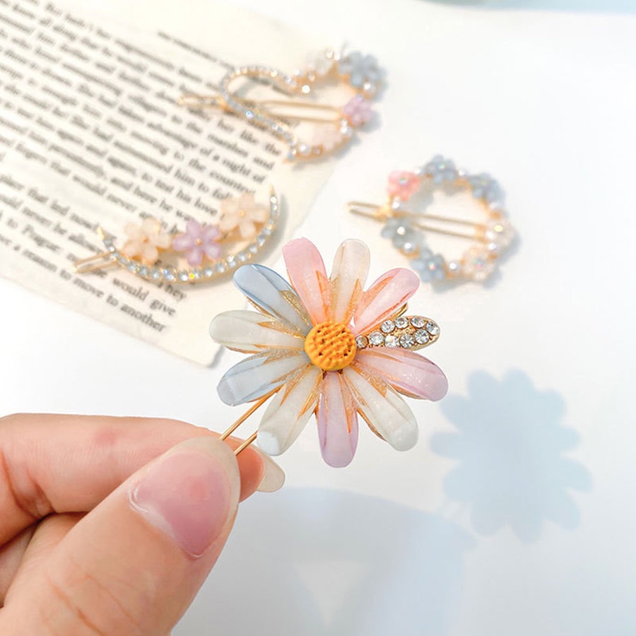 Kẹp tóc đính đá/ngọc trai giả hình hoa phong cách Hàn Quốc cho nữ