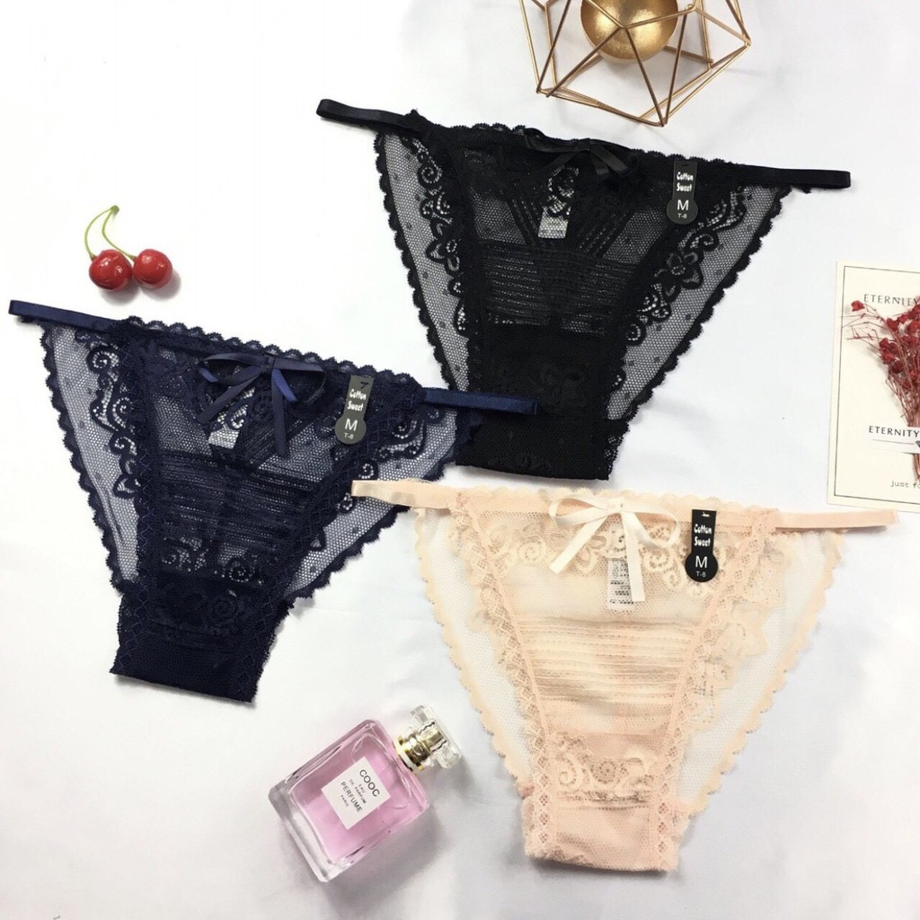 Quần lót ren nữ nửa mông đính nơ quyến rũ cao cấp YiOn Underwear QR04