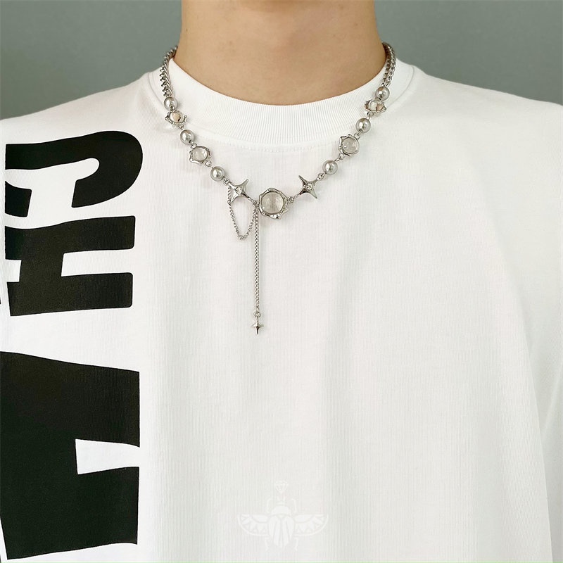 Vòng cổ Chuỗi Hạt Tròn Và Ngôi Sao Trong Suốt Thiết Kế Mặt Dây Tua Rua Thời Trang Cao Cấp Cho Nam 2022