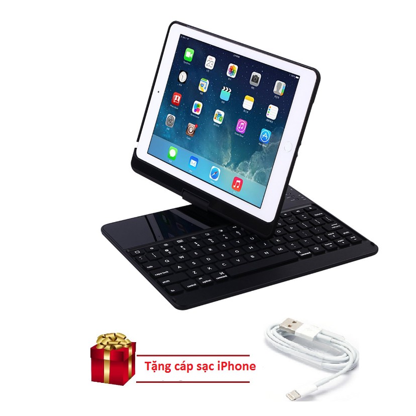 Bàn phím kiêm ốp lưng cho iPad Air xoay 360 độ (Đen).Sản phẩm hot năm 2018 tặng cáp sạc iPhone