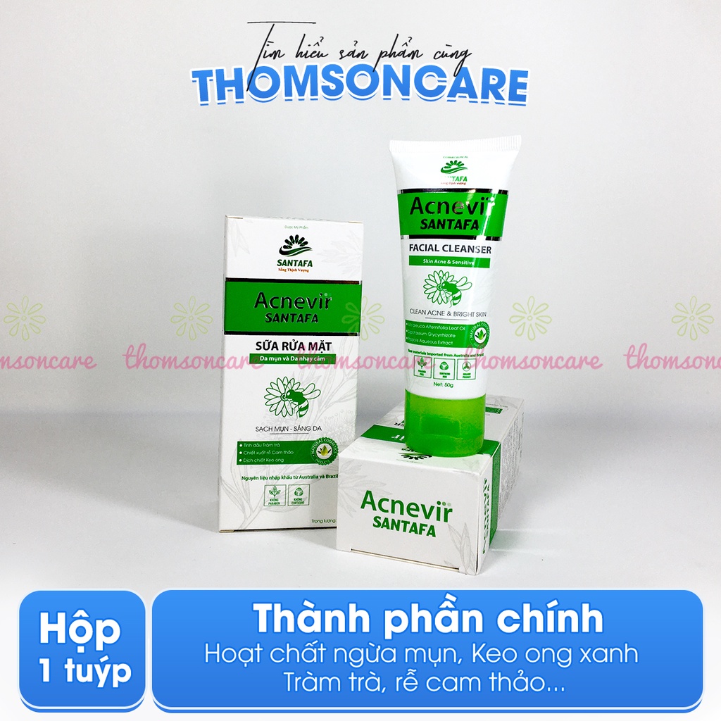 Sữa rửa mặt Acnevir Santafa cho da mụn, srm ngừa mụn đầu đen, mụn cám từ keo ong, tinh dầu tràm và cam thảo