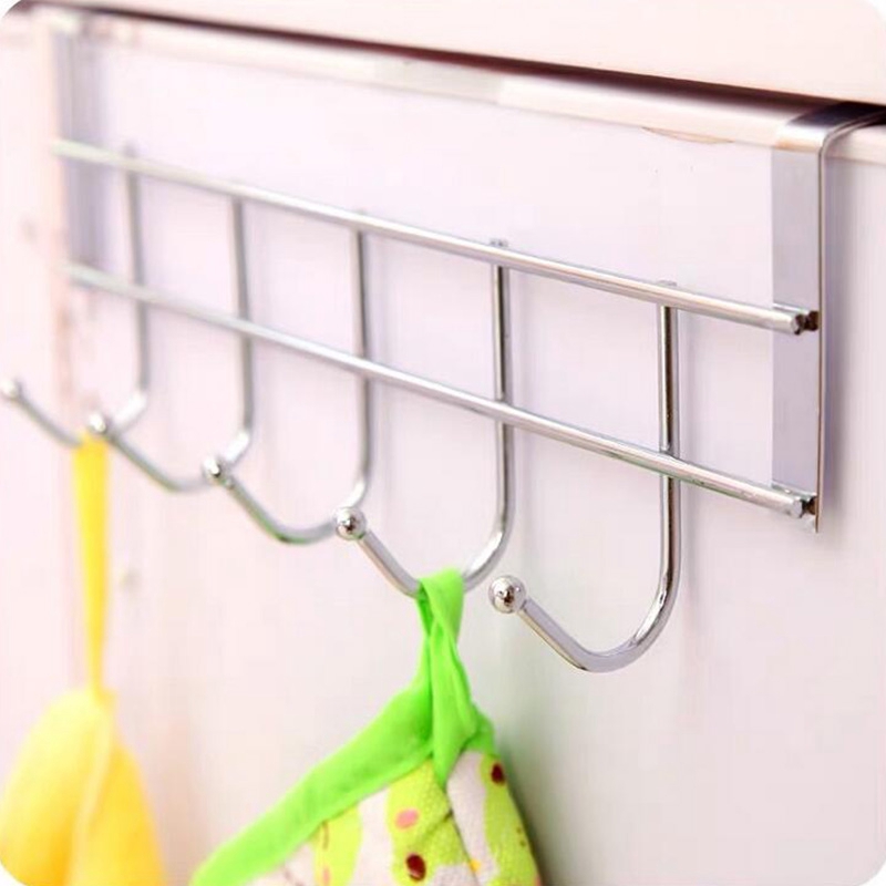 Giá Treo Khăn 5 Móc Bằng Thép Không Gỉ Gắn Sau Lưng Cửa Sổ / Tủ Chén