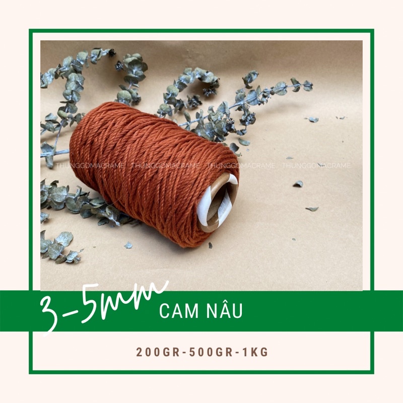 Dây thừng cotton Macrame màu CAM NÂU 3mm