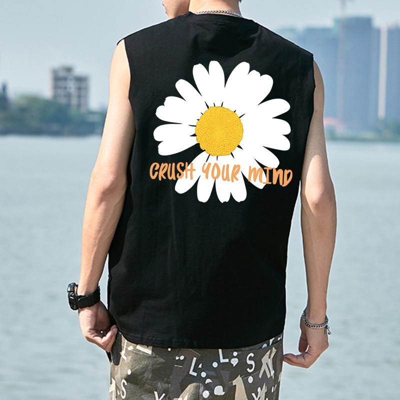 Áo thun sát nách cổ tròn in hình hoa cúc thời trang phong cách hiphop dành cho nam