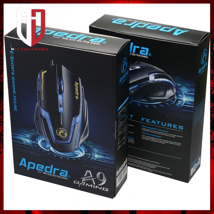 Chuột máy vi tính gaming chuyên game có dây chính hãng APEDRA A9 đèn led chuột dây pc