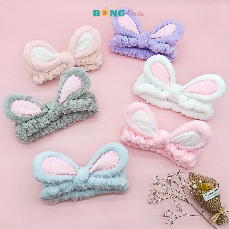 Băng đô rửa mặt tai thỏ màu sắc pastel phong cách Hàn Quốc BD50 - Bờm tóc BÔNG Cài Tóc
