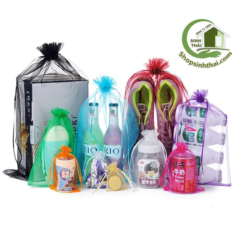 Túi vải voan dây rút màu xám - túi lớn 20x30cm - túi đựng mỹ phẩm, đựng bánh kẹo, quà tặng, hoa khô thơm