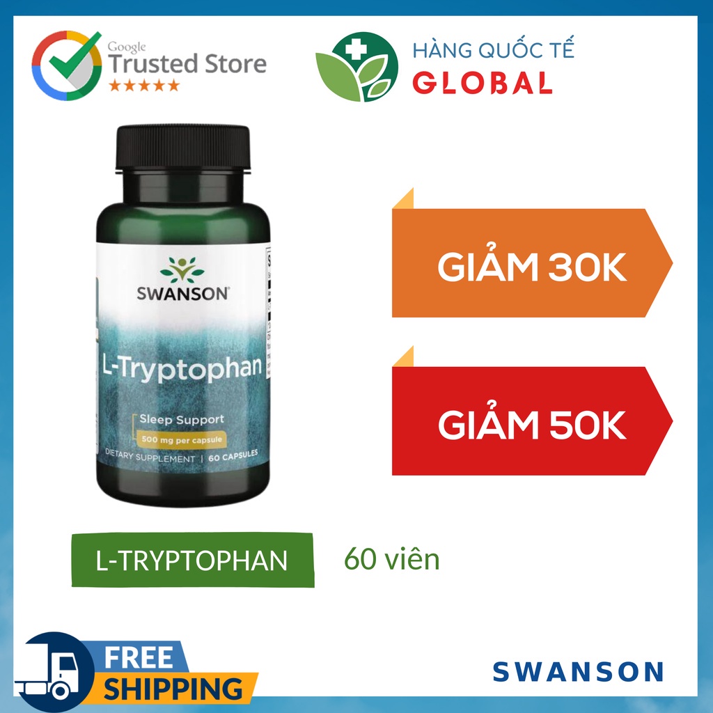 SWANSON L-TRYPTOPHAN, 60 viên, Hỗ trợ giấc ngủ ngon, dẫn truyền thần kinh