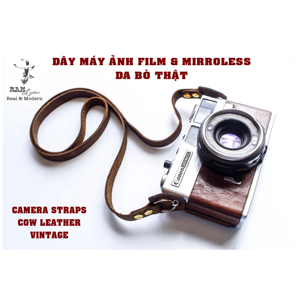 Dây máy ảnh vintage RAM Leather da bò thật máy film và mirroless thanh lịch vintage